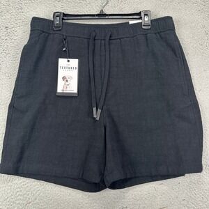 Denim Flower Textured Shorts XL Black Pull On Drawstring Stretch Waistband NEW